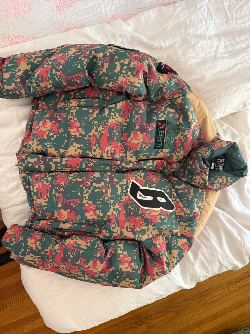 Billionaire Boys Club Green, Pink and Tan Digital Camo Jacket with Navy Patch